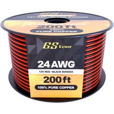 GS 파워 12게이지 와이어 25피트 산소 무수 OFC 순수 구리 전기 12V 저전압 12/2 스피커 스풀 12AWG 자동차 트레일러 스테레오 RC 차량 가정용 극장 LED 램, 24 AWG-200 ft