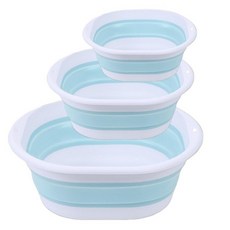 3피스 접이식 세면대 세트 접이식 식기 세척기 세면대 공간 절약형 접이식 싱크 아파트 캠핑 식기 세척 과일 및 음료 용기 하이킹 및 가정용으로 적합 (블루), 블루