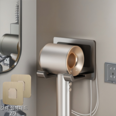 인더몰 무타공 접착식 욕실 수납형 드라이기 거치대, 1세트, 차콜