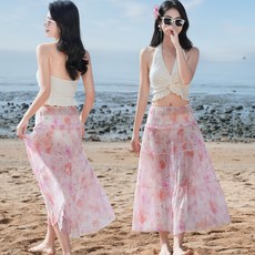 度假日記 純欲風比基尼泳衣三件套裝 - 波西米亞風沙灘長裙 顯瘦度假泳裝, 89071粉色,XL-2適合57.5-62.5公斤