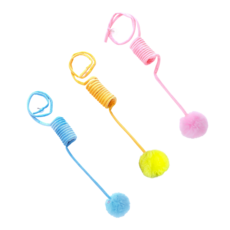 懸掛式彈簧逗貓棒毛絨球玩具 柔軟安全 趣味互動 釋放精力, Multiple Colors, 3個