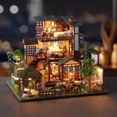 미니어쳐 집 하우스 DIY 미니어처 인형집 만들기 조립 중국 스타일 안뜰 작은 집 선물, 본품 (도구세트+조명), 1개