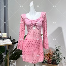 大碼泳衣女款裙式兩件套長袖復古波點微胖女孩遮肉顯瘦泡溫泉泳衣