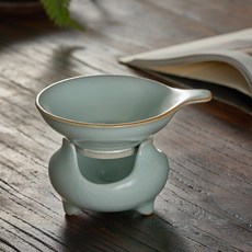台灣豐子汝窯陶瓷茶具茶漏過濾網茶湯茶渣濾除錦花款二件式, 1個