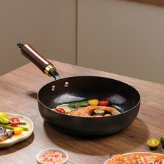 章丘鍛打平底鍋 小鐵鍋 烙餅煎餅鍋 煎蛋鍋 牛排煎鍋 無塗層 加厚, 1個, 輕薄款煎鍋直徑24cm無蓋