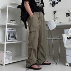 르위 시원한 나일론 카고 팬츠 와이드 밴딩 바지 빅사이즈 남녀공용