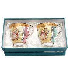 로얄에식스 황실명화 골드라인 도자기 굽머그잔세트-2인조 그린+핑크 300ml, 1개