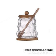 DFMEI 家用透明玻璃蜂蜜罐創意玻璃密封盒儲物罐帶蓋子玻璃攪拌棒蜂蜜瓶, 1個