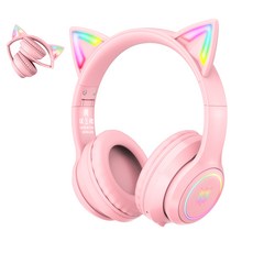 ONIKUMA B90 고양이귀 무선 게임 헤드셋 RGB 노이즈캔슬링 블루투스 5.3, 핑크