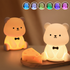 노을홈 실리콘 7불빛 테디베어 곰돌이 곰인형 말랑 무선 무드등 수유등 수면등 출산선물 분리수면, 화이트 곰돌이