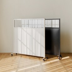 틴우드 유리 철제 이동식 파티션 1200 하프 세트 (1200x1200), 블랙