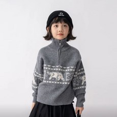 兒童提花針織套頭衫 男女童圓領長袖毛衣