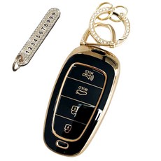 Automatic Beauty 現代汽車相容 Premium TPU 鑰匙殼 + 號碼鑰匙圈, 深黑色, AH-05
