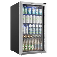 EUHOMY 4.5 Cu.ft 음료 냉장고 및 쿨러 소다 맥주 와인용 유리문이 있는 145 캔 미니 냉장고 홈 오피스 바용 디지털 조절 온도 조절기가 소형 디스펜서, Silver, 4.5 CUFT