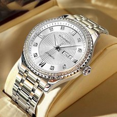 【時禮】新款半自動機械錶男士手錶時尚雙日歷防水夜光限量版鑲磚潮流腕錶