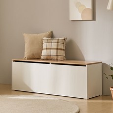 장인가구 밀튼 다용도 슬림 현관 벤치수납장 1200, 크림화이트