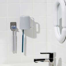 JAJU 간편 부착 스테인리스 2구 칫솔 걸이 J73N901166200 516278, 스틸그레이