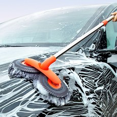 360도 사각지대 완벽 세차! 듀얼 회전 헤드 세차 대걸레 차체 밀착 알루미늄 신축봉, 1개