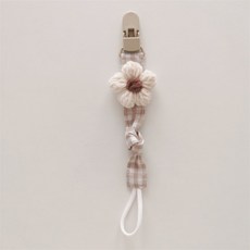 小花嬰兒奶嘴鍊夾 玩具防丟帶, 米色(淺咖格), 1個