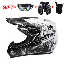 越野頭盔 摩托車 山地自行車 全盔 四季騎行頭盔, 亮白碎花+风镜+手套+面罩, 1個