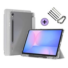 갤럭시탭 S10 FE / S10 FE 플러스 호환 S펜슬 수납 투명 클리어 케이스 북커버 아이친구, 실버그레이, 1개