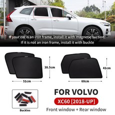 AIRSPEED Car Side Magnetic Window Sunshades for Volvo XC60 2008-UP 접이식 바이저 창 모기 방지 커튼 보호대 커버, 4PCS XC60 18-업, 보여진 바와 같이
