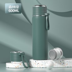 不鏽鋼保溫杯 大容量 茶水分離設計 真空斷熱 便攜水壺 戶外辦公室適用 多色可選+600ml軍綠色+不鏽鋼真空保溫杯, 1個, 1L, 600ml軍綠色:不鏽鋼真空保溫杯