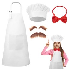 Yptniginu 할로윈 요리사 코스튬 세트 앞치마 모자 나비 넥타이 인조 눈썹 수염 콧수염 포함 남성용 코스프레 파티용 레드 화이트