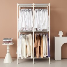 MF매직하우스 쿠폰가 34 105원 무볼트 드레스룸 조립식 더블 2단 행거, 무볼트 드레스룸 더블 2단 행거