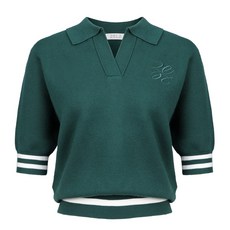 [투엘라] 여성 니트 카라 반팔 티셔츠_플로라 오픈카라 비스코스 곰돌이 자수 반팔티