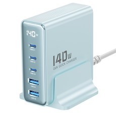 Toocki 투키 GaN 140w LED 디스플레이 3C2A 5포트 C타입 PD3.0 PPS 초고속 멀티충전기, 1개, 블루