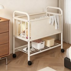 TLOML 이동식 트롤리 빨래바구니 욕실 수납장 세탁바구니 2단, 아이보리