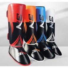 廣隆 拳擊護腿 泰拳護脛連腳背 散打搏擊一體成型護腳 運動護具 1副2只, 1個, L-紅色, 紅色