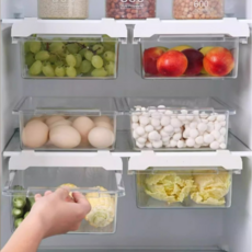 다온이네 냉장고 공간확장 슬라이딩 투명 선반 정리함, 1개, 화이트