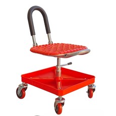 滾輪工作椅，可調節高度，內建工具收納盤，耐用滾輪, 1個, 紅色