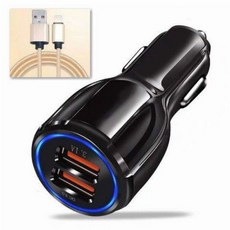汽車充電器 雙USB孔 Qualcomm Quick Charge 3.0 12V-24V 通用型, 【6A快充黑色】+苹果数据线