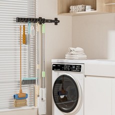 PrimZooty 조절 가능한 열 슬라이딩 후크가 있는 풀아웃 빗자루 홀더 다기능 슬라이드 빗자루 및 대걸레 보관/정리함 차고 정리 후크 옷장 세탁 차고용 36cm/14.1, Black