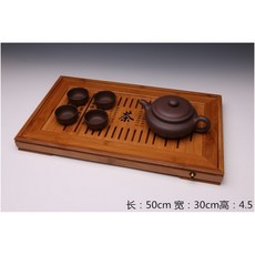 【貓嶼】功夫茶具竹茶盤 竹製茶海 排水茶臺 大號茶盤 幹泡茶盤, 長：50cm 寬：30cm高：4.5, 1個