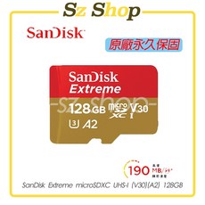 SanDisk Extreme microSDXC UHS-I (V30)(A2) 128GB 原廠公司貨 永久保固, 1個