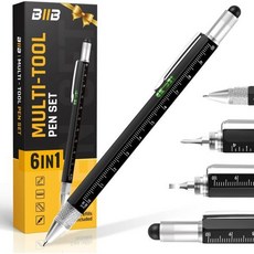 BIIB 6-in-1 다기능 펜 아버지 남자친구 남편을 위한 남성 선물 기념일 생일 아버지의 날 모든 것을 가진 남성을 딸 아들로부터 멋진 도구 및 가제트, 검정