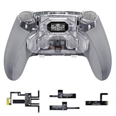 EXtremeRate PS5 엣지 컨트롤러용 Beyond 백 패들 키트 OLED 디스플레이 재설계된 인체 공학적 고무 그립 하단 쉘 PS5 엣지 컨트롤러용 다시 조절 가능, 클리어 그레이