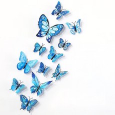 미즈코스 2set 12p 자석부착 입체 나비 포인트 스티커 3d 벽지 데코 아이방 벽장식, 블루