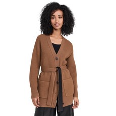 Vince 여성용 가죽 벨트 골지 가디건 아몬드. M