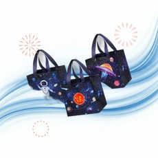 Windyun 윈디윤 아기 샤워 핸들 우주 선물 가방 48개 대용량 부직포 행성 갤럭시 토트백 테마 생일 베이비 파티 용품 M9