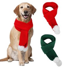 YUEPET 2팩 니트 강아지 크리스마스 스카프 레드 그린 산타 스카프 화이트 폼폼 볼 남성 여성 중형 대형견을 위한 반다나 반려동물용 겨울 넥 워머_155449, (레드+그린)폼폼 볼 포함_155449