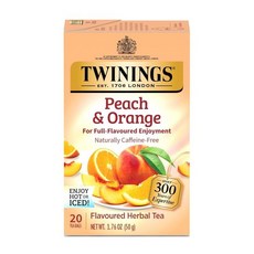 Twinings 트와이닝스 차이 블랙 티 개별 포장 백 100개입 1팩 따뜻한 향신료로 풍부하게 혼합 카페인 함유 뜨겁게 아이스로 즐기세요., 복숭아 & 오렌지, 20개입 (1팩), 50g