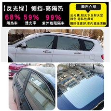 【台灣發貨】客製化汽車窗貼 隔熱紙 隔熱膜 隔熱單嚮膜 節能靜電隔熱膜 夏季汽車側窗車窗貼 車身 後擋 前擋 隔熱膜, 高隔熱-反光綠【4車窗+後檔】轎車