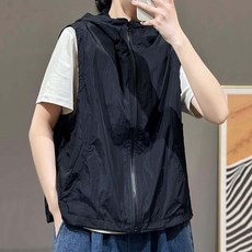 슬림소녀 여성용 여름 후드 캐주얼 조끼 루즈핏 경량 민소매 바람막이 집업 점퍼