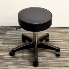 BuyJM 厚9cm坐墊電鍍氣壓棒皮面圓型旋轉椅 美甲美容工作電腦辦公椅, 黑色(附滑輪)