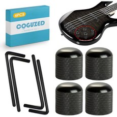 CoguZed 4개 세트 금속 기타 노브 – 검정색 및 크롬 도메 스타일 볼륨톤 컨트롤 전기 베이스용